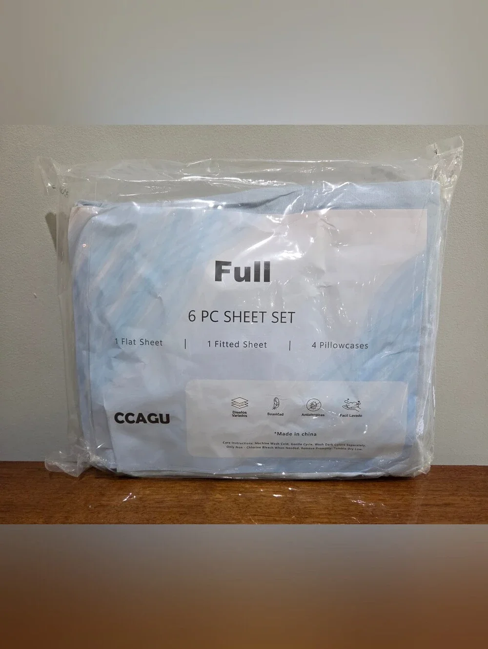 NWT CCAGU Full 6 PC Sheet Set - 1 Flat, 1 Fitted, 4 Pillowcases Light Blue